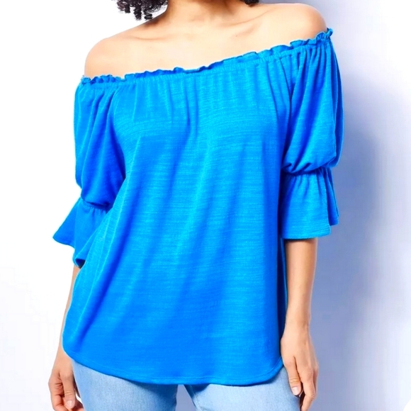 Laurie Felt Gauze Ruffle Peasant Top in Ocean Blue- Medium - Picture 5 of 6